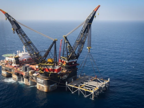 View of the Israeli Leviathan gas field gas processing rig, on January 31, 2019. Photo by Marc Israel Sellem.
