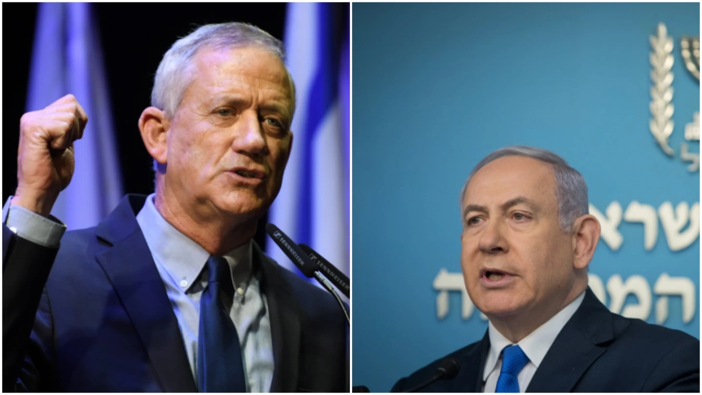 Blue and White Party leader Benny Gantz (left) and Israeli Prime Minister Benjamin Netanyahu. Credit: Gili Yaari and Noam Revkin Fenton/Flash90.