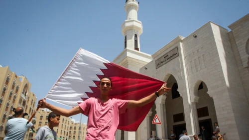Palestinians participate in a rally in support of Qatar, inside the Qatari-funded construction project "Hamad City," in the southern Gaza Strip, on June 9, 2017. Photo by Abed Rahim Khatib/Flash90.