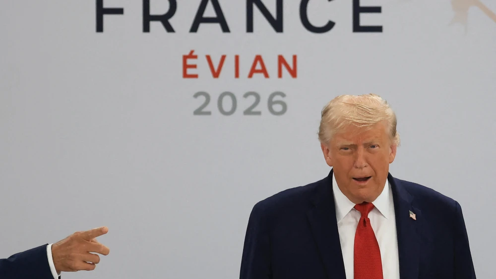 U.S. President Donald Trump arrives for a G7 working meeting in Evian, France, June 17, 2026, during a summit focused on Iran, Ukraine and AI risks.Photo by Ludovic Marin / AFP via Getty Images.
