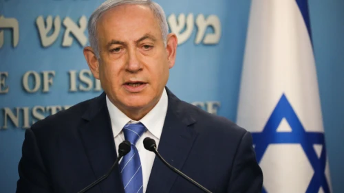 Israeli Prime Minister Benjamin Netanyahu at a press conference at the Prime Minister's Office in Jerusalem on March 25, 2020. Photo by Olivier Fitoussi/Flash90.