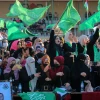 Hamas supporters wave flags during a rally in Gaza City, on May 24, 2021. Photo by Atia Mohammed/Flash90.