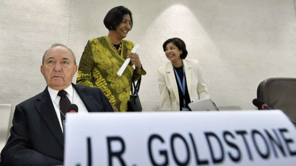 Richard Goldstone, pictured at left, during a meeting of the U.N. Human Rights Council in September 2009. Credit: U.N. Photo/Jean-Marc Ferré.