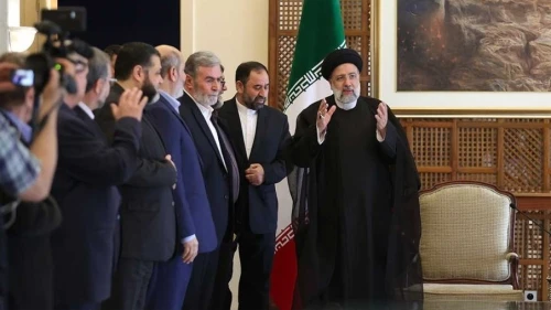Iranian President Ebrahim Raisi (right) meets with Palestinian terrorist leaders in Damascus, May 4, 2023. Source: Twitter.