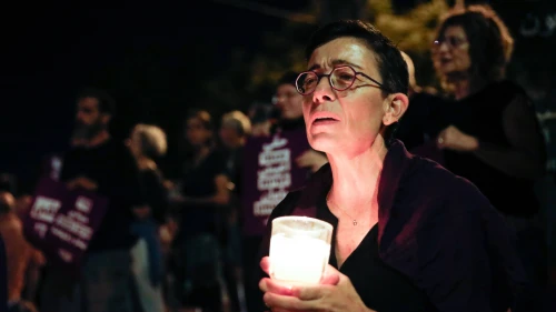 People protest where five family members were shot to death in the Bedouin town of Basmat Tab’un, east of Haifa, Sept. 27, 2023. Photo by Shir Torem/Flash90.