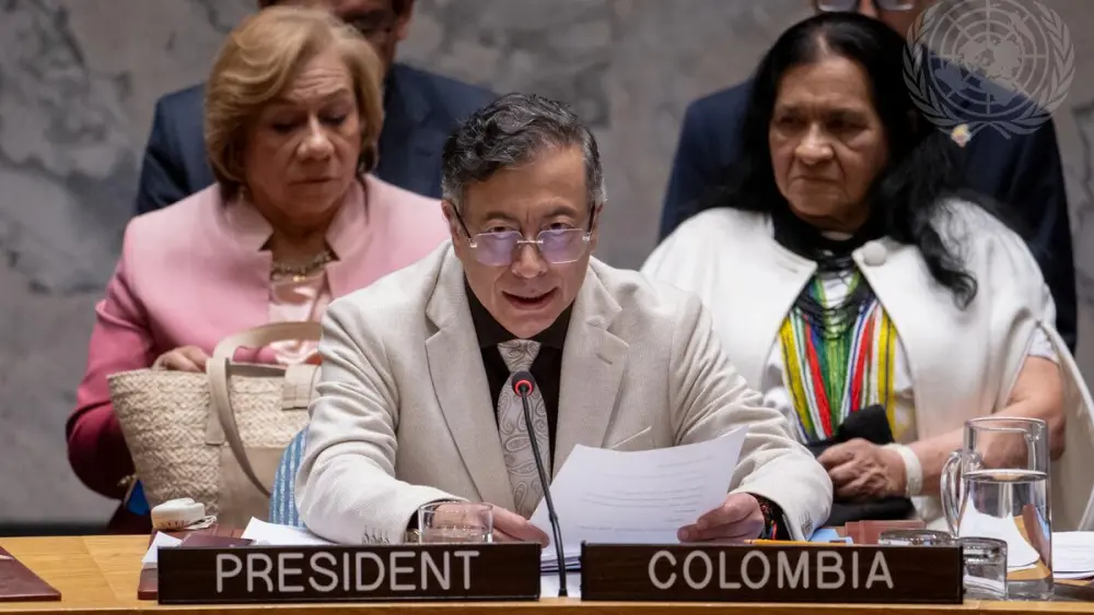 Gustavo Petro, president of the Republic of Colombia, chairs the U.N. Security Council meeting on advancing political solutions in the Middle East, at the headquarters of the United Nations in New York City, June 10, 2026. Credit: Manuel Elías/U.N. Photo.