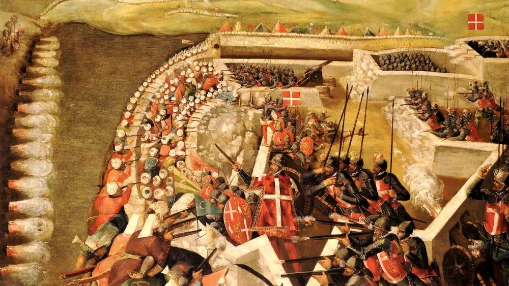 “The Siege of Malta: Attack on the Post of the Castilian Knights, 21 August 1565,” oil on canvas painting by Matteo Pérez de Alesio, late 16th century. Credit: National Maritime Museum and Royal Museums Greenwich/Public Domain via Wikimedia Commons.