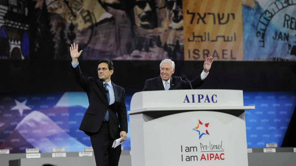 House Majority Leader Eric Cantor (R-Va.) and House Democratic Whip Steny Hoyer (D-Md.) at the recent 2014 AIPAC conference in Washington, DC. Cantor and Hoyer initiated a March 18 letter to President Barack Obama on Iran that was signed by 395 members of the House of Representatives. Credit: AIPAC.