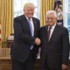 U.S. President Donald Trump (left) and Palestinian Authority President Mahmoud Abbas shake hands in the Oval Office on May 3, 2017. Credit: White House Photo by Shealah Craighead.