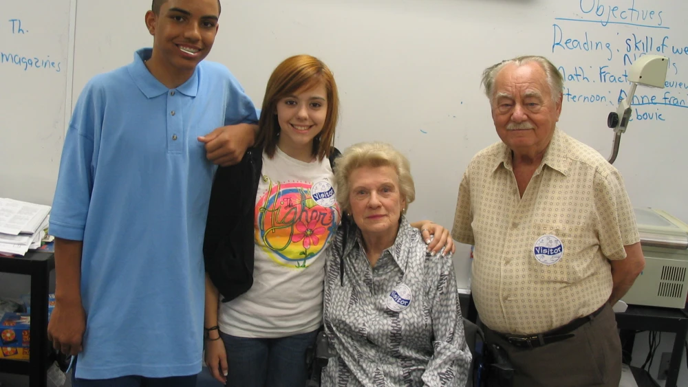 Holocaust survivor Lydia Lebovic meeting with children. Credit: Courtesy.