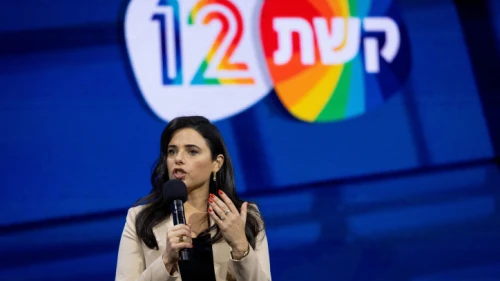 Israeli Interior Minister Ayelet Shaked speaks at Channel 12's "influencers' conference" in Jerusalem, March 7, 2022. Photo by Yonatan Sindel/Flash90.