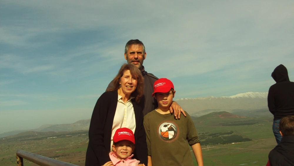 Gayle Berman and family (husband Harold, with kids Micah and Ilana) in Israel after making aliyah in 2008. Credit: Courtesy.