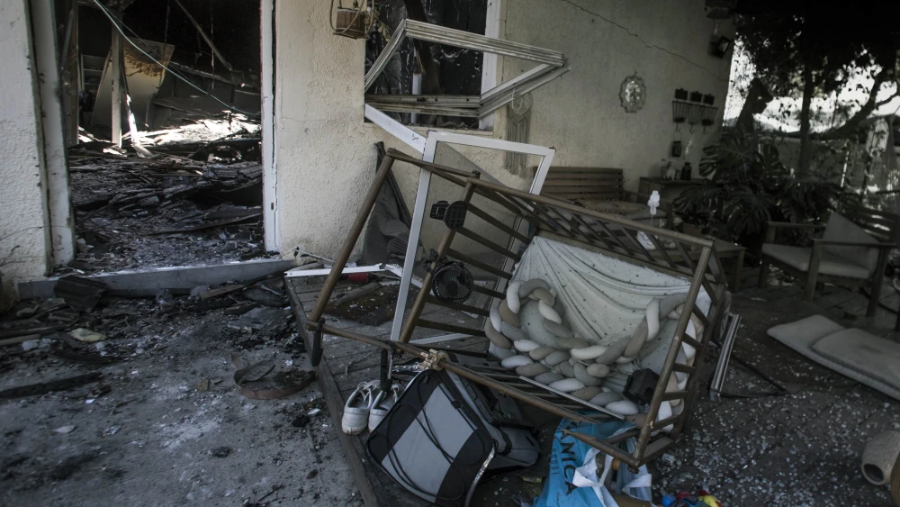 Remnants of a home in Kfar Aza in southern Israel after Hamas terrorists rampaged through the community on Oct. 7, murdering families and taking civilians hostage, Oct. 16, 2023. Photo by Rina Castelnuovo.