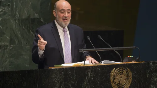Ron Prosor (pictured), Israel's former ambassador to the United Nations, addresses the U.N. General Assembly in January 2015. Credit: U.N. Photo/Eskinder Debebe.