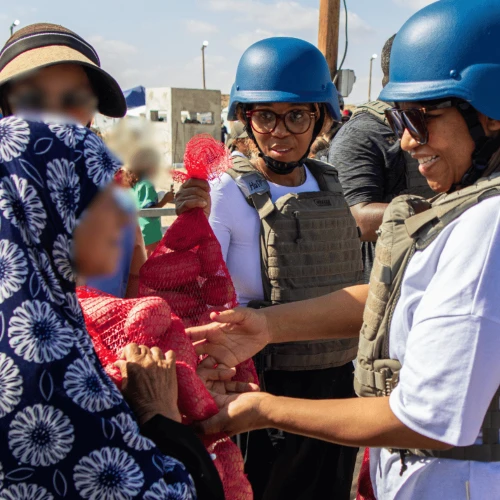 Zaziwe and Zamaswazi (Swazi) Dlamini-Manaway, the granddaughters of Nelson Mandela, distribute aid in Gaza, Sept. 20, 2025. Credit: National Black Empowerment Council (NBEC).