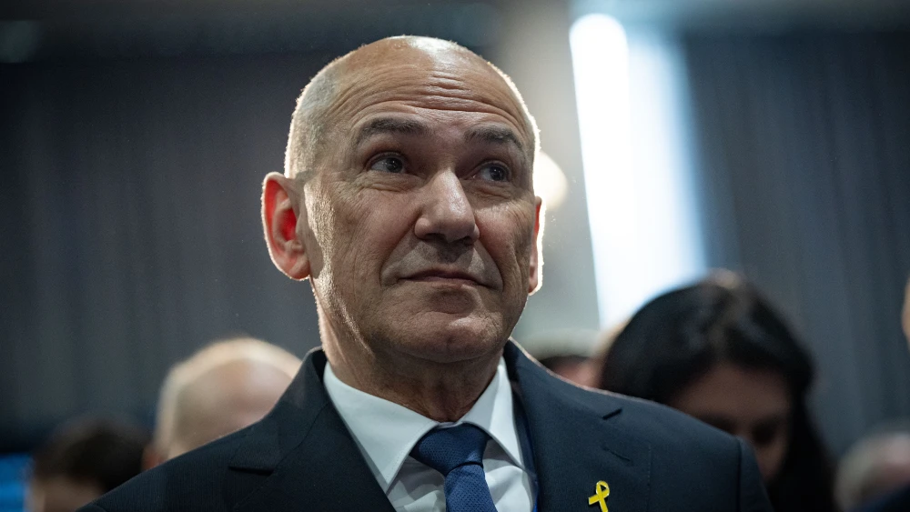Then Slovenian opposition leader Janez Janša attends a conference organized by Israel's Ministry of Diaspora Affairs, at the International Convention Center in Jerusalem on March 27, 2025. Photo by Yonatan Sindel/Flash90.