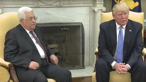 Palestinian Authority leader Mahmoud Abbas (left) and President Donald Trump at the White House May 3. Credit: White House via YouTube.