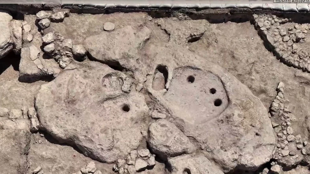 An Aerial view of the winepress unearhted in Tel Megiddo, Israel in 2025. Photo courtesy of the Israel Antiquities Authority.