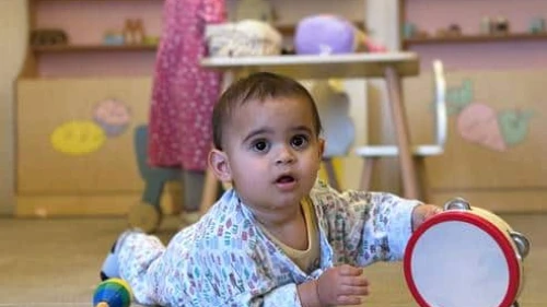 A toddler plays at Laniado Hospital's brand new playroom. Credit: Courtesy.