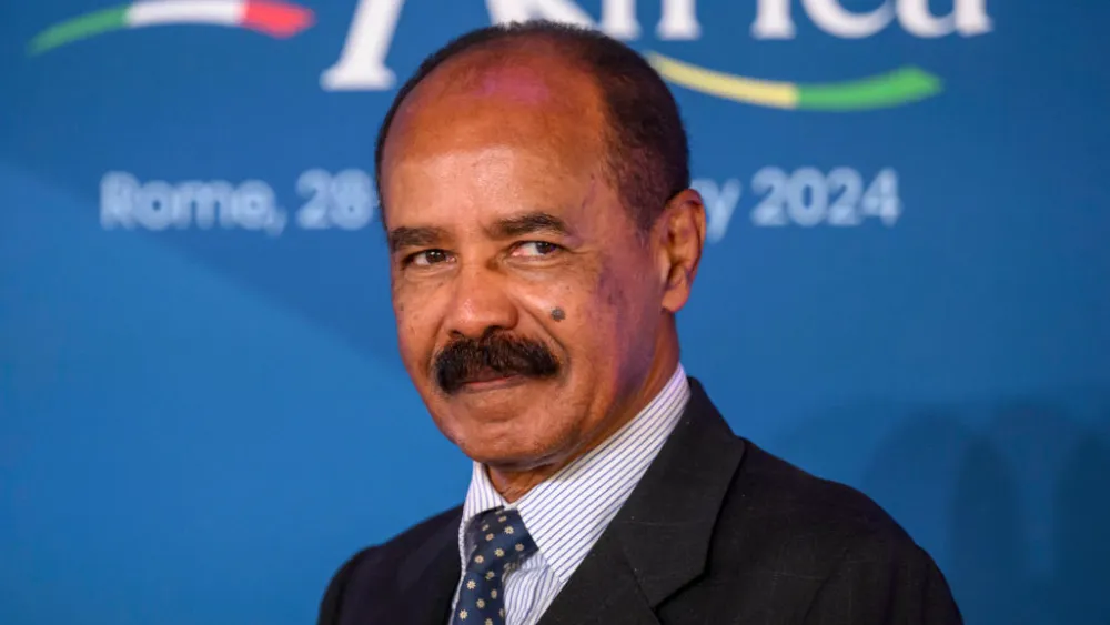 Eritrean President Isaias Afweki at an Italy-Africa summit in Rome on Jan. 29, 2024. Photo by Antonio Masiello/Getty Images.