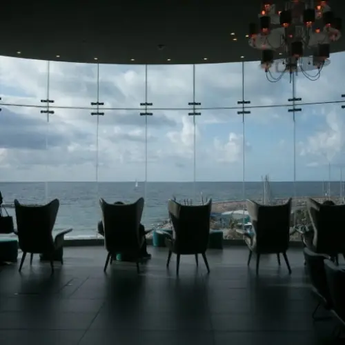 Evacuees from Kibbutz Nir Am at the Herods Tel Aviv Hotel, Jan. 3, 2024. Photo by Miriam Alster/Flash90.