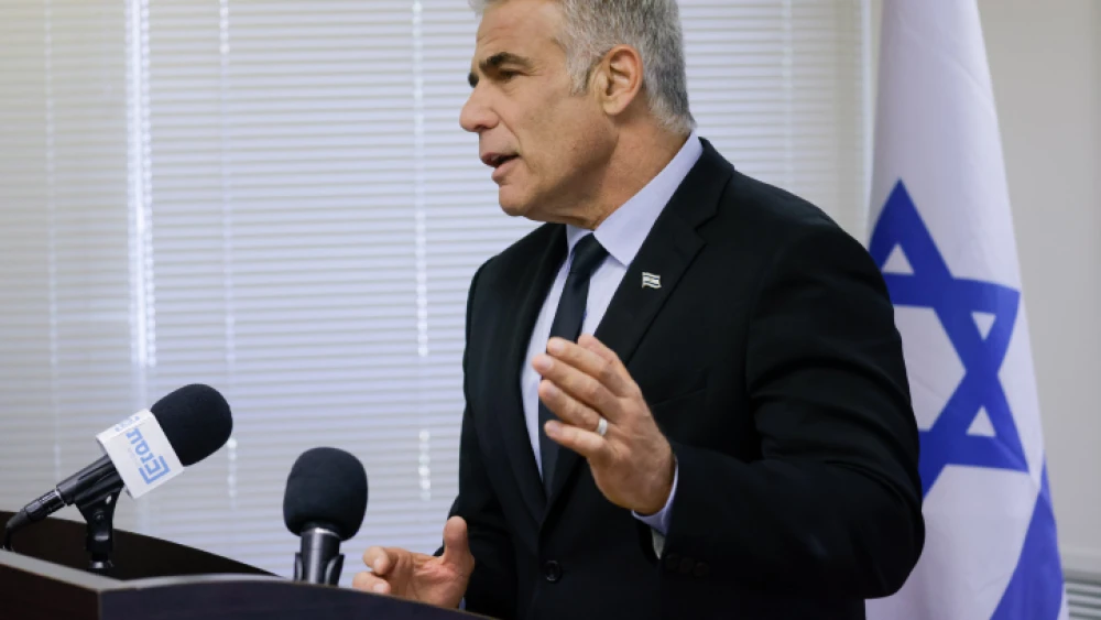 Israeli Foreign Minister Yair Lapid speaks during a faction meeting at the Knesset, June 21, 2021. Photo by Olivier Fitoussi/Flash90.