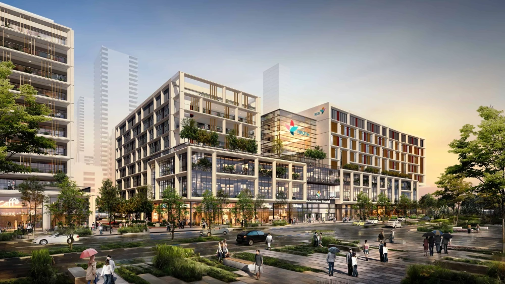 A rendering of what will be Israel's largest rehabilitation hospital, which will span four acres of property in Tel Aviv and include 12 cutting-edge hospital wards with an estimated 450 beds. Credit: Courtesy of MYS Architects.