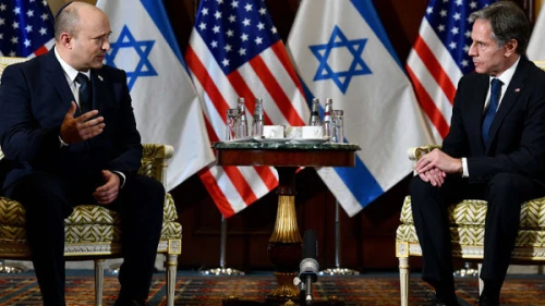 Israeli Prime Minister Naftali Bennett with U.S. Secretary of State Anthony Blinken. Aug. 25, 2021. Credit: Avi Ohayon/GPO.