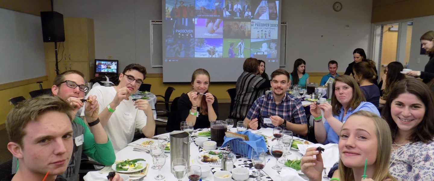 Students at the University of Utah's Hillel celebrating a Passover seder. Credit: Courtesy.