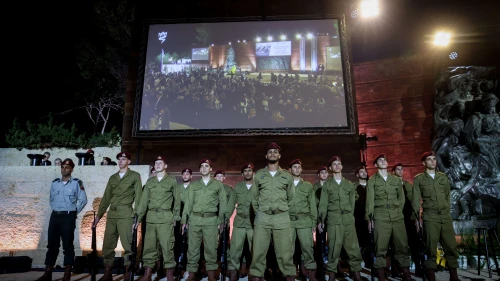 A ceremony for Holocaust Martyrs’ and Heroes’ Remembrance Day at Yad Vashem in Jerusalem, May 5, 2024. Photo by Chaim Goldberg/Flash90.