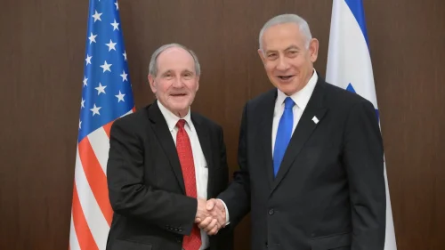 Israeli Prime Minister Benjamin Netanyahu meets with U.S. Senator Jim Risch (R-Idaho), the ranking member of the Committee on Foreign Relations, in Jerusalem, Israel, Feb. 21, 2023. Credit: Amos Ben-Gershom/GPO.