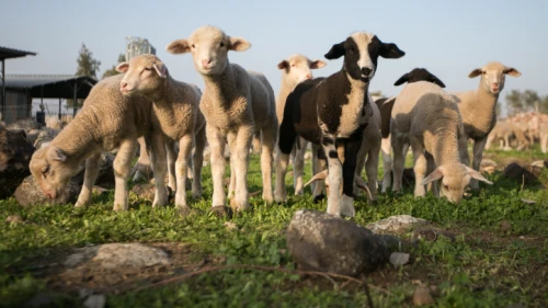 Lambs graze at a farm in the Golan Heights in northern Israel, Jan. 14, 2018. Photo by Maor Kinsbursky/Flash90.