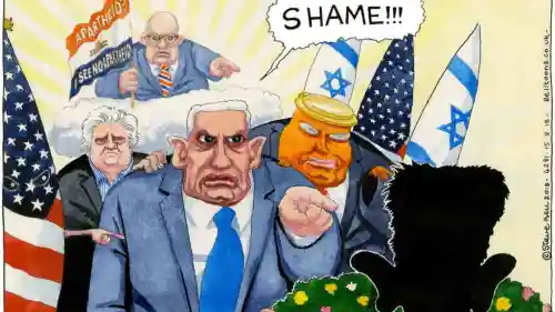 Steve Bell on British Labour Party leader Jeremy Corbyn’s row with Benjamin Netanyahu. Source: “The Guardian.”