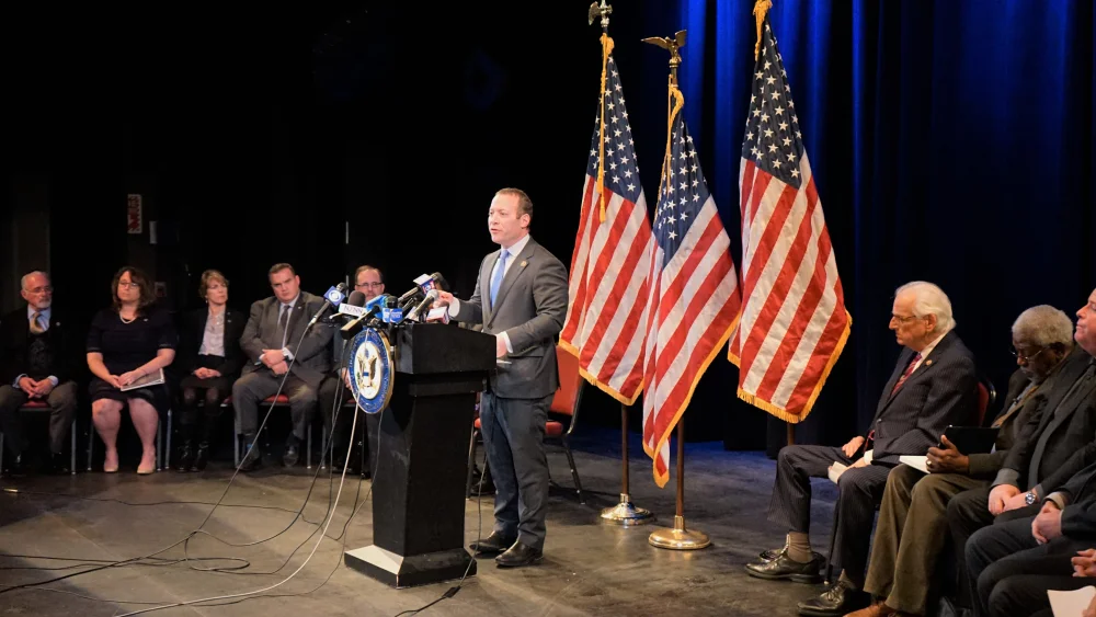 U.S. Rep. Josh Gottheimer (D-N.J.). speaks at an event addressing anti-Semitism on Jan. 7, 2020. Source: Rep. Josh Gottheimer via Twitter.