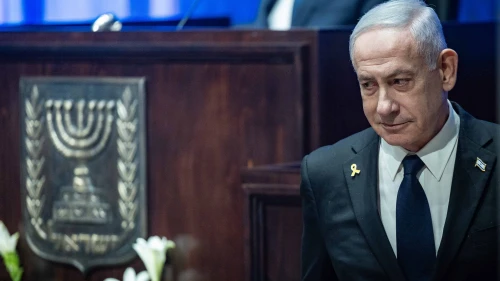 Israel's Prime Minister Benjamin Netanyahu at the opening ceremony of the new Knesset museum, in Jerusalem on Aug. 11, 2025. Photo by Yonatan Sindel/Flash90.