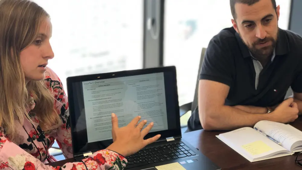 Livvy Gordon, Georgetown University global business student, presenting a report with her mentor Raz Mangel. Credit: Birthright Excel.