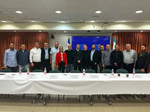 Israeli Agriculture and Food Security Minister Avi Dichter at a rare meeting with the heads of the Yesha Council, on March 23, 2025. Credit: Yesha Council.