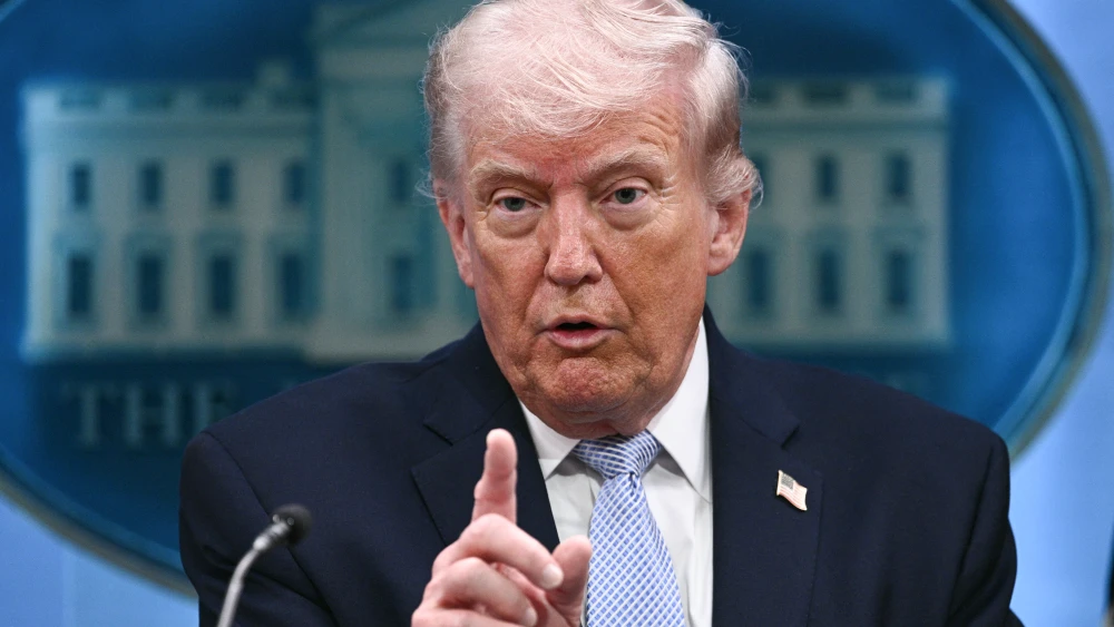 U.S. President Donald Trump speaks about the conflict in Iran in the James S. Brady Press Briefing Room of the White House on April 6, 2026, in Washington, DC. Photo by Brendan Smialowski / AFP via Getty Images.