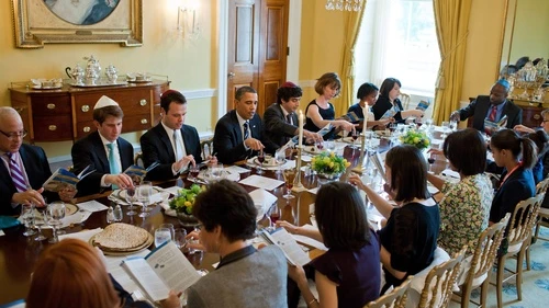 U.S. President Barack Obama and first lady Michelle Obama mark the beginning of Passover with a seder at the White House on April 18, 2011. Credit: Pete Souza/White House.