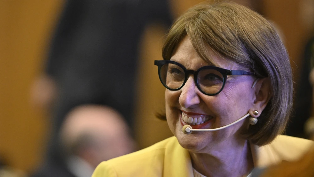 Candidate for U.N. Secretary-General, Costa Rica's Rebeca Grynspan, takes part in the Regional Dialogue on the Future Leadership of the United Nations in Montevideo on Aug. 3, 2026. Photo by Santiago Mazzarovich/AFP/Getty Images.