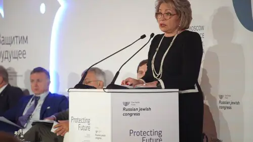 Valentina Matviyenko, chairwoman of the Council of the Federation of Russia—the Russian parliament’s Upper House—speaking at the International Conference on Countering Xenophobia and Anti-Semitism in Moscow. November 2018. Credit: Courtesy.