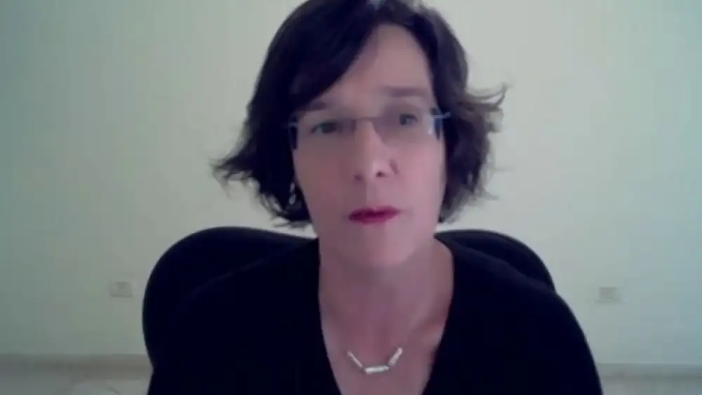 Daphna Hacker, chairwoman of the Israel Women's Network, during a March 1, 2024 webinar. Source: YouTube.