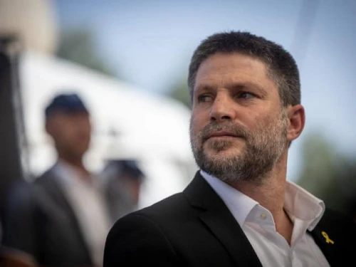 Israeli Finance Minister Bezalel Smotrich visits the protest tent outside the Supreme Court in Jerusalem of families of soldiers killed during the Swords of Iron war, June 3, 2024. Photo by Chaim Goldberg/Flash90.
