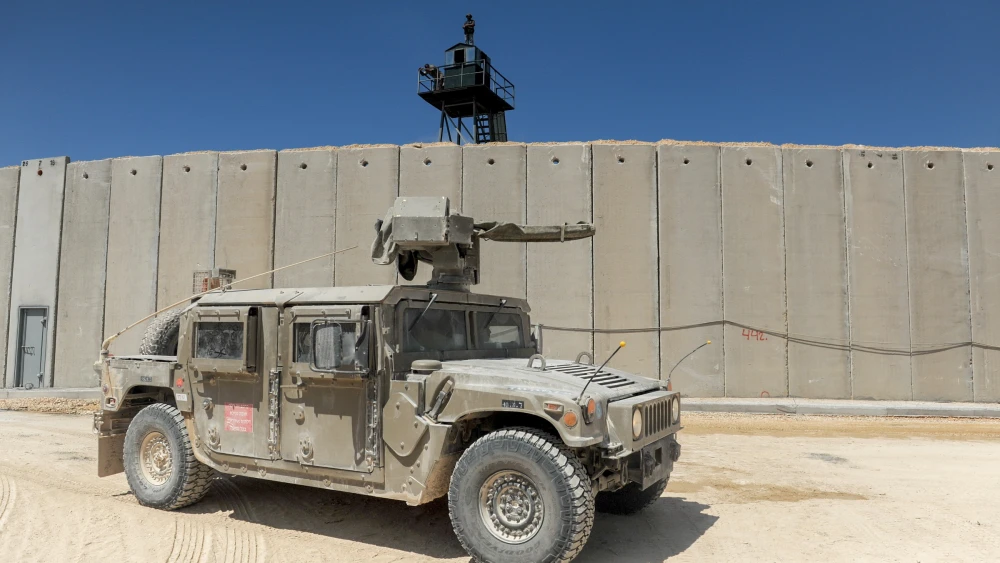 An Israeli army vehicle drives near a new concrete wall near Rosh Hanikra on the Lebanese border, Sept. 5, 2018. Photo by Basel Awidat/Flash90.