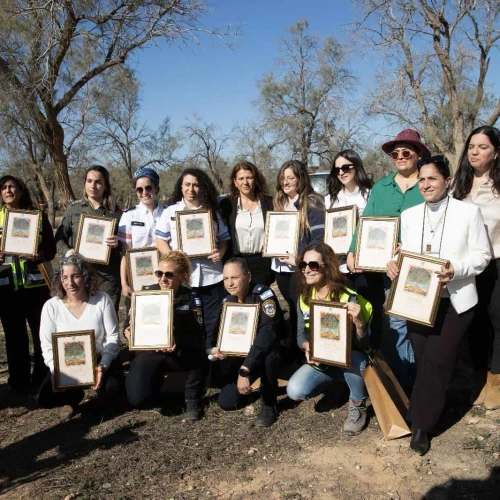 Israeli women honored by KKL-JNF for their actions during Hamas's invasion of southern Israel pose with their awards in Ofakim, on Jan. 7, 2024. Credit: Kolomoisky Alexander for KKL-JNF.