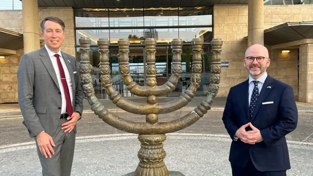 Swedish MP Richard Jomshof (left) and MEP Charlie Weimers visit the Knesset, May 2023. Courtesy.