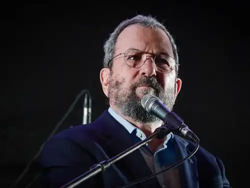 Former Prime Minister Ehud Barak speaks during a protest against judicial reform in Tel Aviv, June 24, 2023. Photo by Avshalom Sassoni/Flash90.