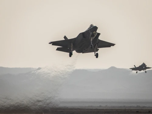 An IAF “Adir” (F-35I) fighter jet during the “Blue Flag” international aerial training exercise at Ovda Airbase about 25 miles north of Eilat, Nov. 11, 2019. Photo by Yonatan Sindel/Flash90.