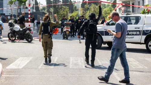 Security and rescue personnel at the site where a drone from Lebanon hit a building in Nahariya, Sept. 9, 2024. Credit: Flash90.