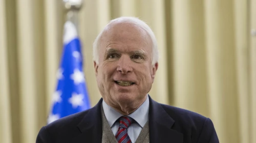U.S. Sen. John McCain meets with Israeli President Shimon Peres (unseen) at the president’s residence in Jerusalem on Jan. 4, 2014. Photo by Yonatan Sindel/Flash90.